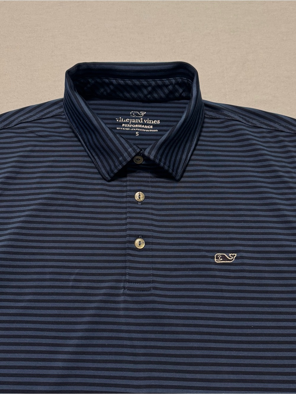 Vineyard Vines Performance Polo Shirt Mens Small Navy Blue Stripe Golf Stretch